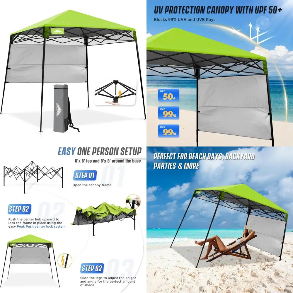 

Портативная палатка с мгновенным навесом 8x8 с боковой стеной, идеально подходит для пляжа, спорта и кемпинга, прочное укрытие от солнца наклонных ножках