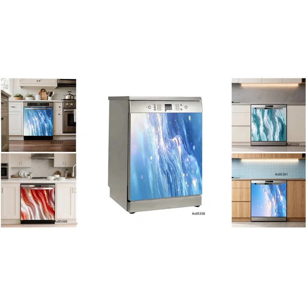 Gold Foil Fluid Agate Marble Wallpaper Dishwasher Sticker for Washing Machine Cabinets Wardrobe Door Aesthetics Decoration