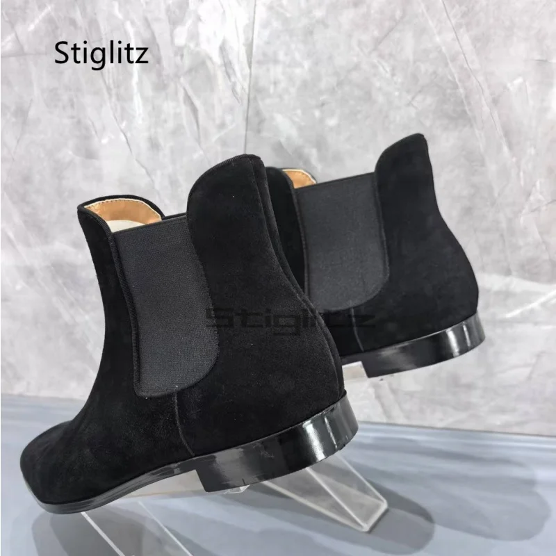 

Мужские черные ботинки челси, роскошные дизайнерские ботильоны, высококачественная замшевая кожаная обувь для мужчин, без шнуровки, платье Botas De Hombre