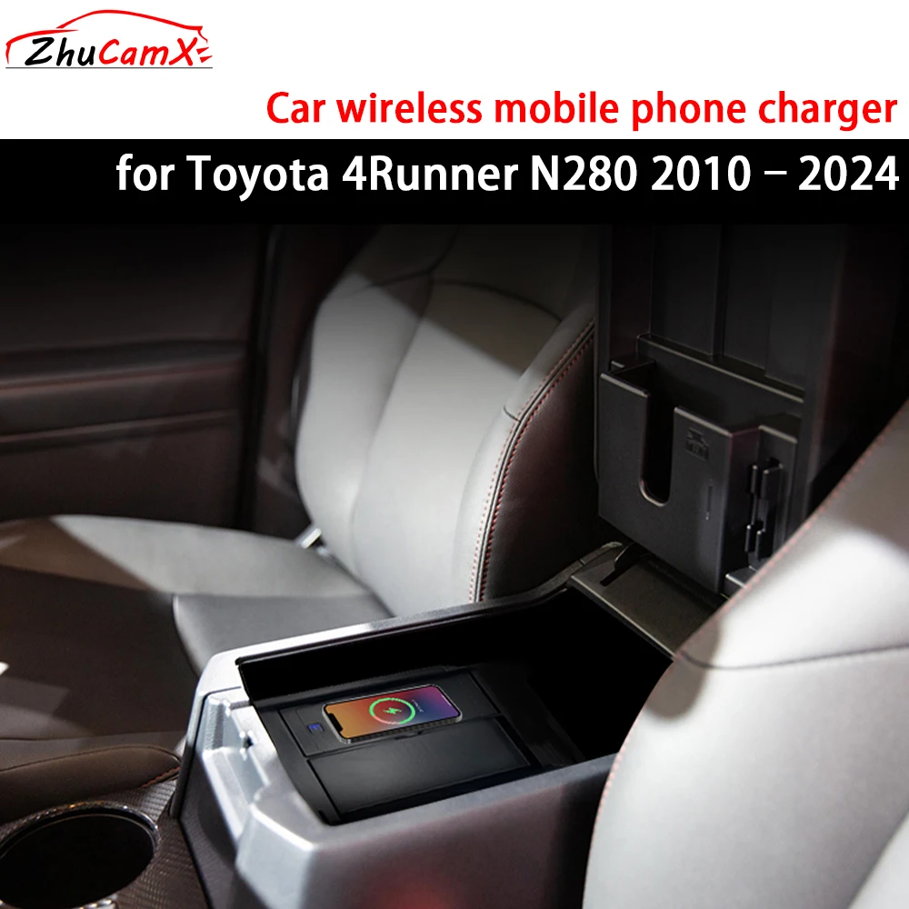 

for Toyota 4Runner N280 2010–2024 Armrest Storage Car Wireless Mobile Phone Charger QI 18W iPhone Magsafe Fast Charging Panel