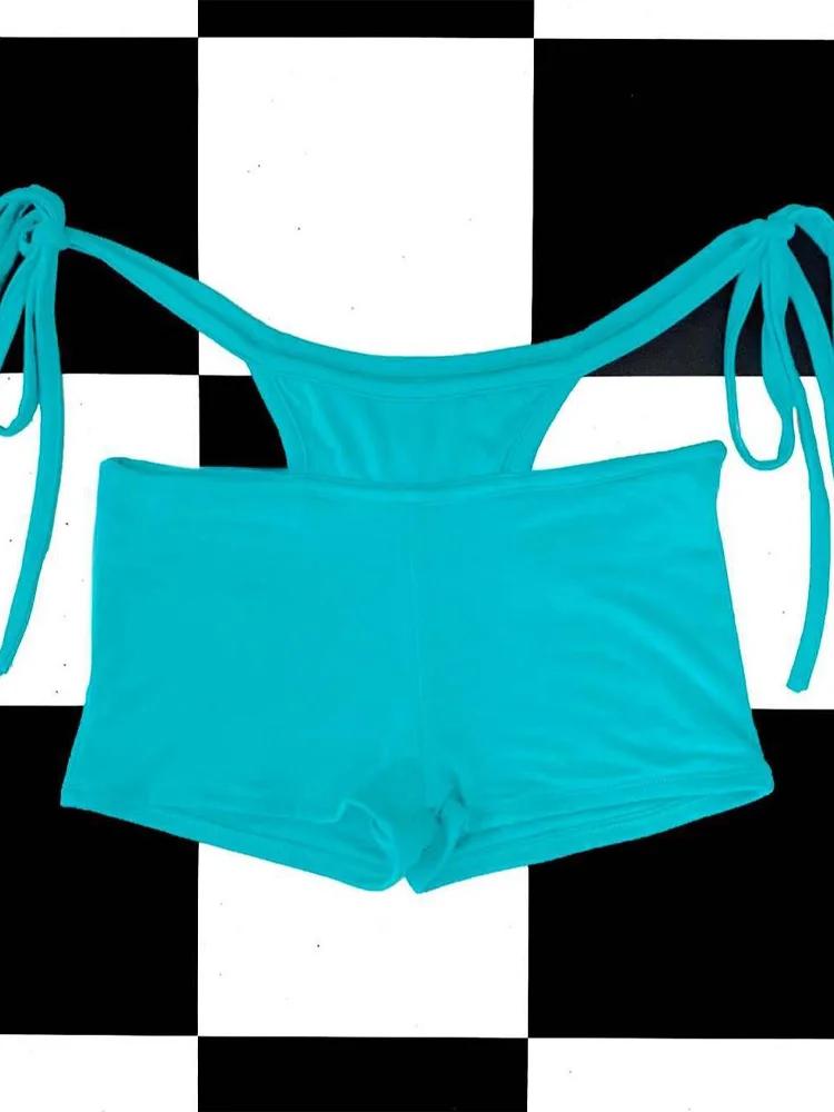 Women 3 Piece  Solid Deep V Neck Top Drawstring Shorts Bikini Cover Up Summer  Y2K Sexy Casual Resort Wear Fashion Outfit