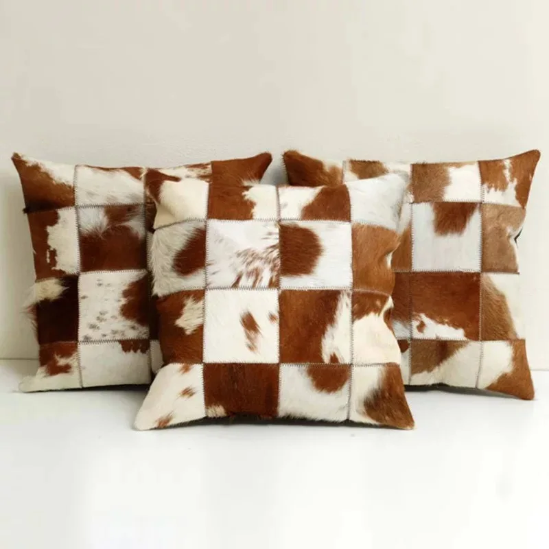 Black and White Cowhide Pillowcase Real Cow Leather Pillow Case 45x45cm