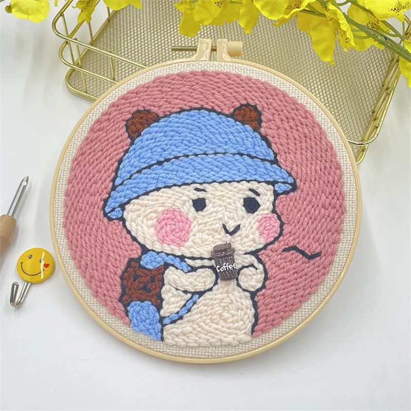 Capybara Animal Punch Needle Embroidery Kit For Starter Yarn Craft Art Needle Kit Wool Poke Embroidery Kit Home Decor For Gift