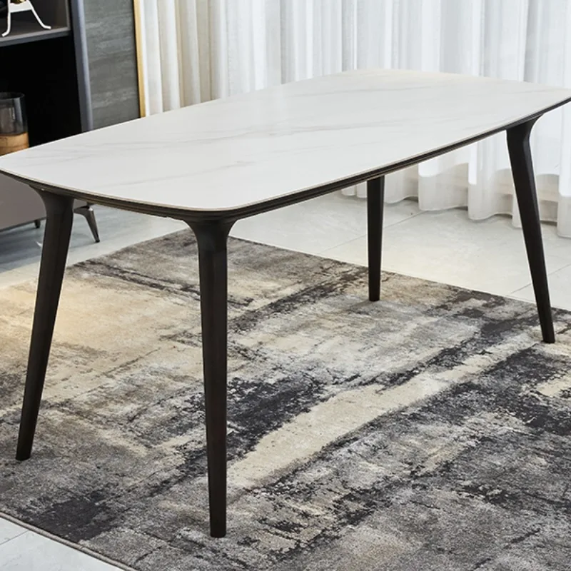 

Dining Room Furniture Dining Table and Chair Set Marble Top Rectangular Wooden 6 Seat Dining Table Set