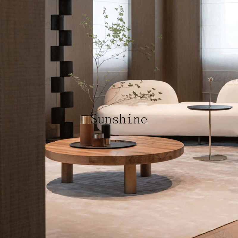 Nordic round solid wood coffee table home living room cafe, simple, retro design of homestay