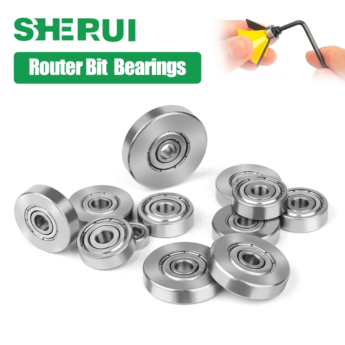 Router Bit Ball Bearings Guide Milling Cutter Bearing Wrench Set Head and Shank Bearings Accessories Kit 4.76mm 6.35mm 12.7mm