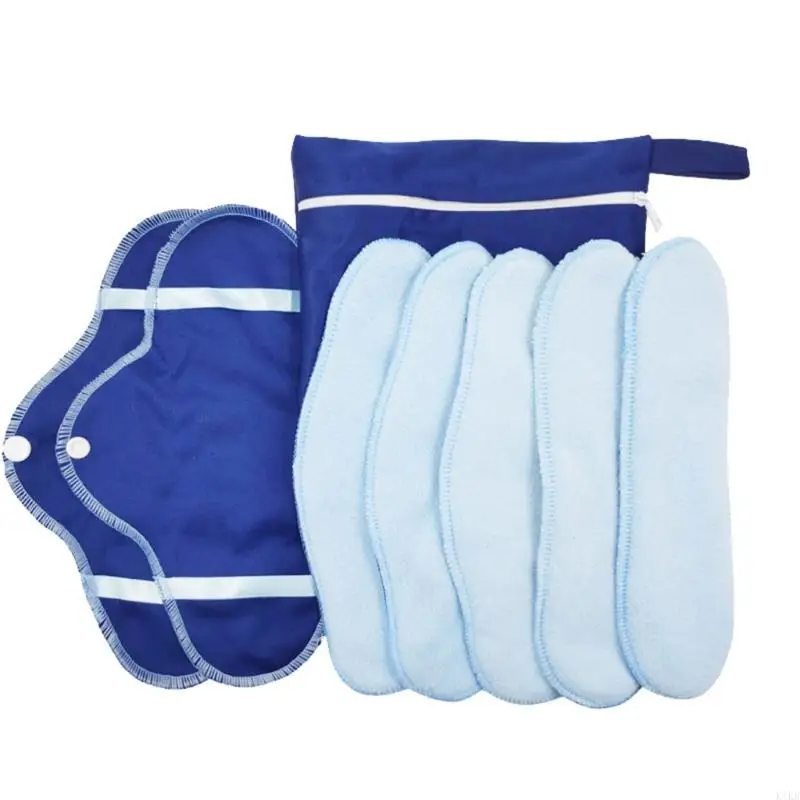 

K1KB 8 Pieces Foldable Washable Menstrual Pads Comfortable Cloth Sanitary Towels