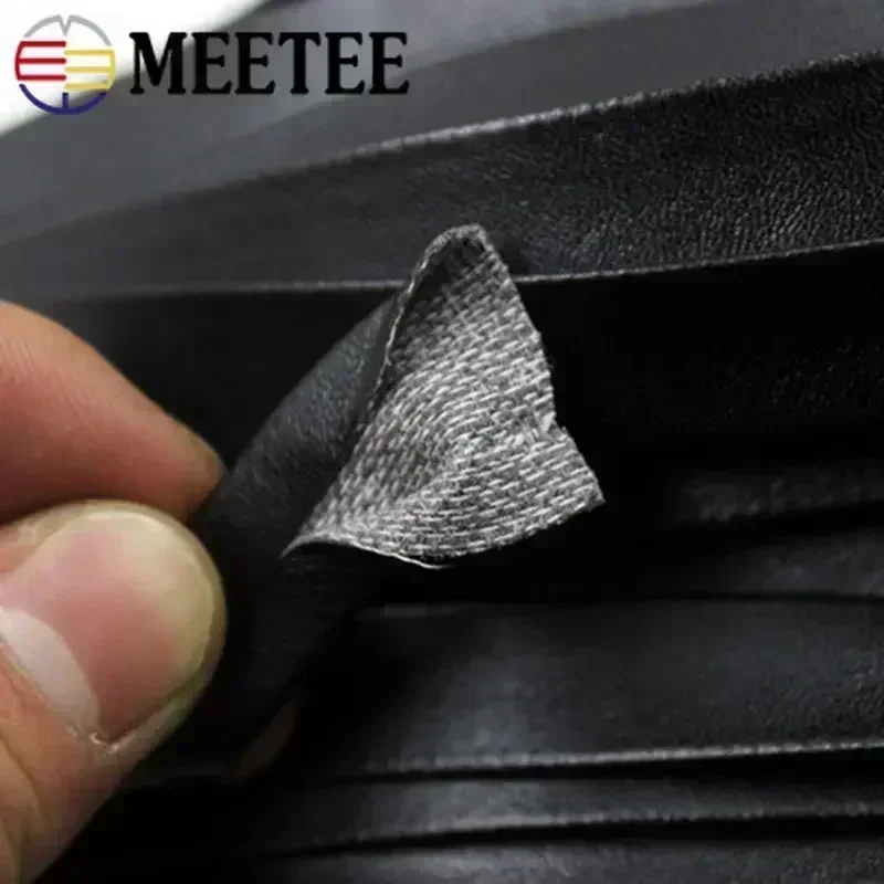 Meetee 5/10M 3-50mm Black Soft Flat Leather Cord String Rope DIY Necklace Bracelet Jewelry Making Clothes Bags Edge Accessories