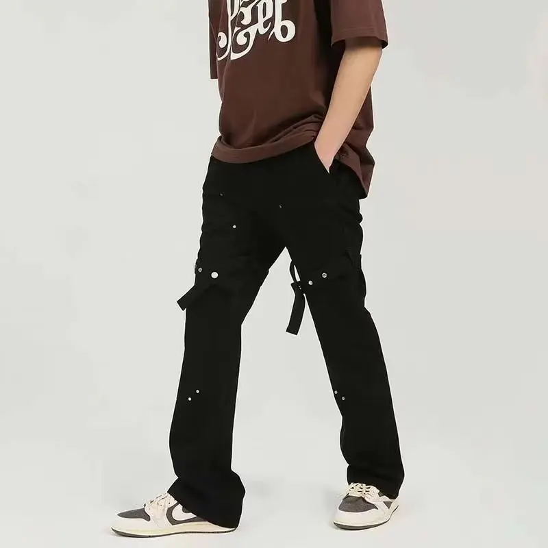 

Waed Bla Loose Fit Straight Leg Jeans Men's mid Waist Casual Denim Pants American High Street Sle plus Size