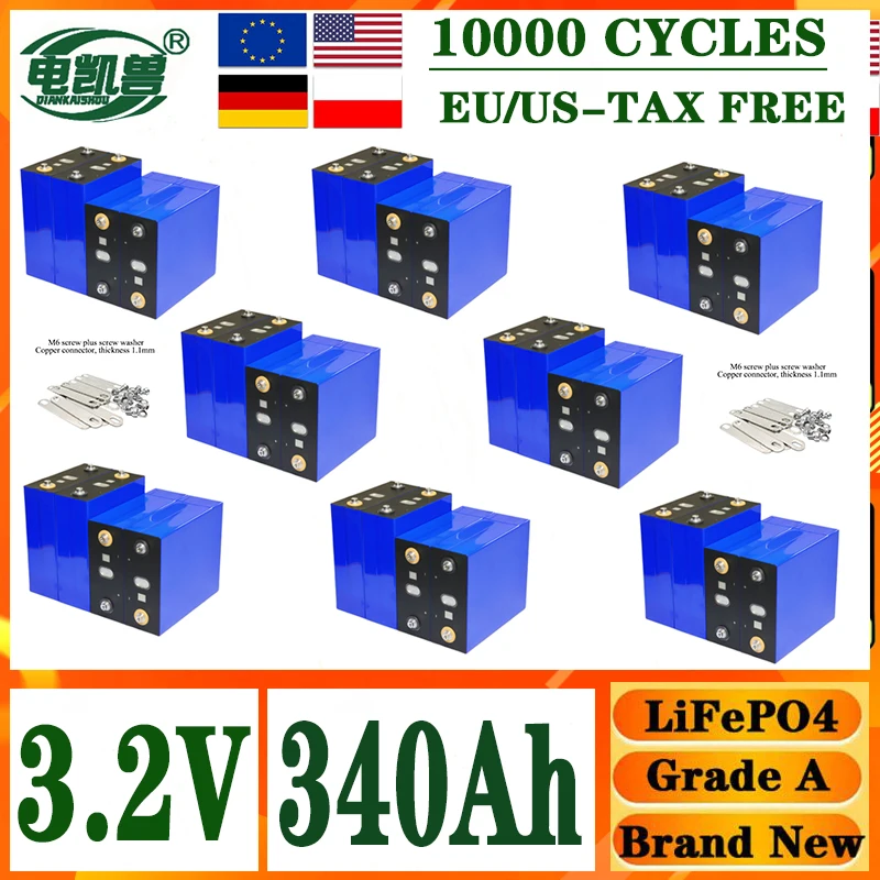 

Duty free 10000 cycle A-class new 3.2V 340AH Lifepo4 rechargeable battery DIY 12V 24V 48V electric vehicle marine solar system