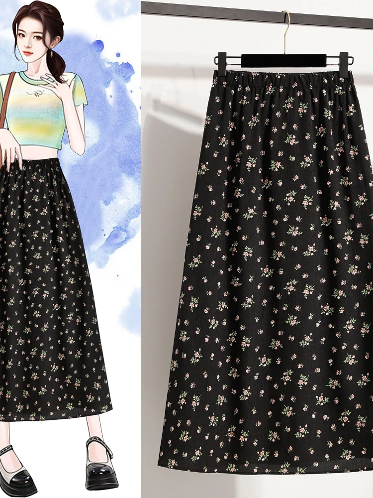 

Женская повседневная юбка А-силуэта для похудения, летняя, тонкая, с цветочным принтом, элегантная, для работы, с эластичной талией, миди-юбка