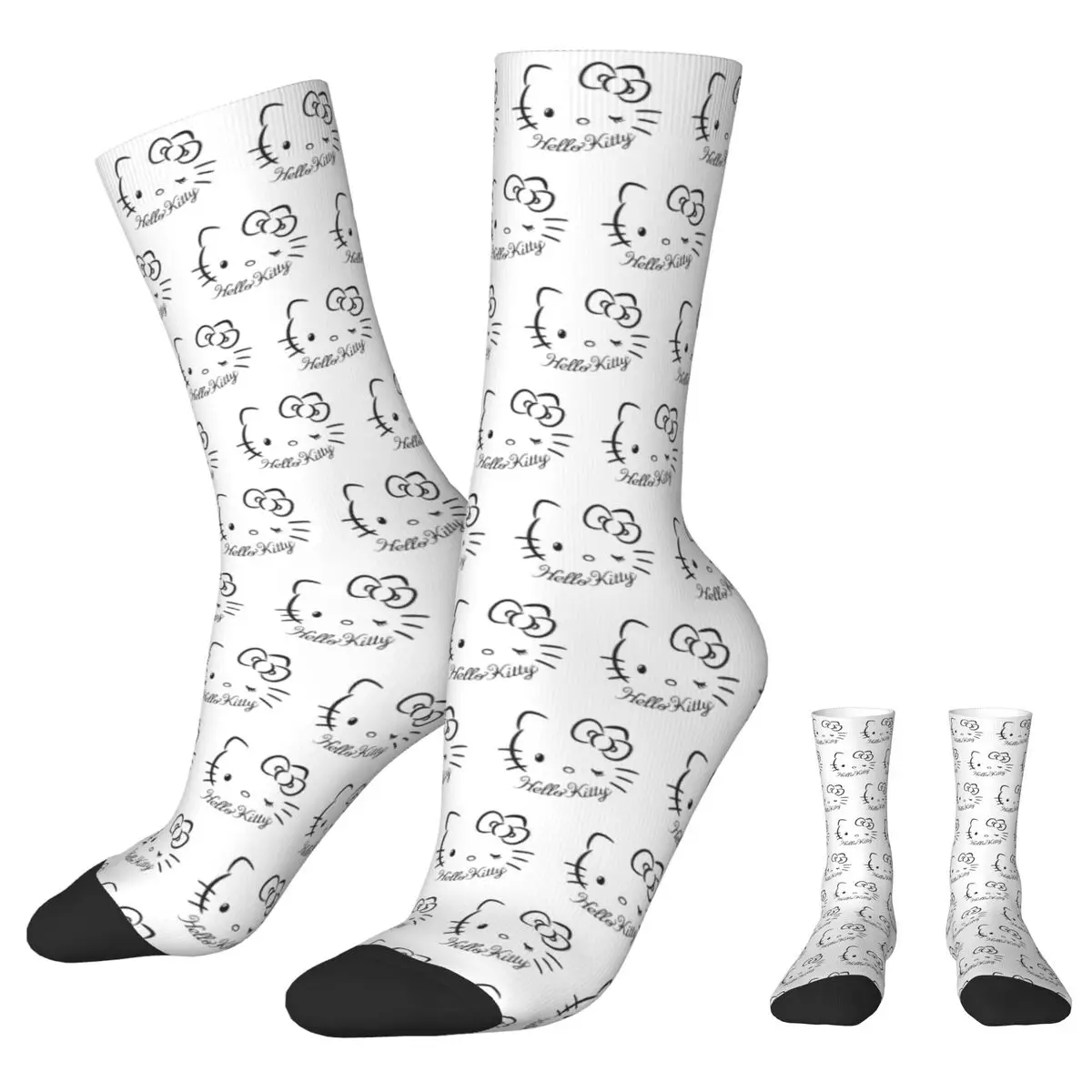 Hip-hop Official Hello Kitty Winking Basketball Socks Polyester Middle Tube Socks for Women Men Non-slip