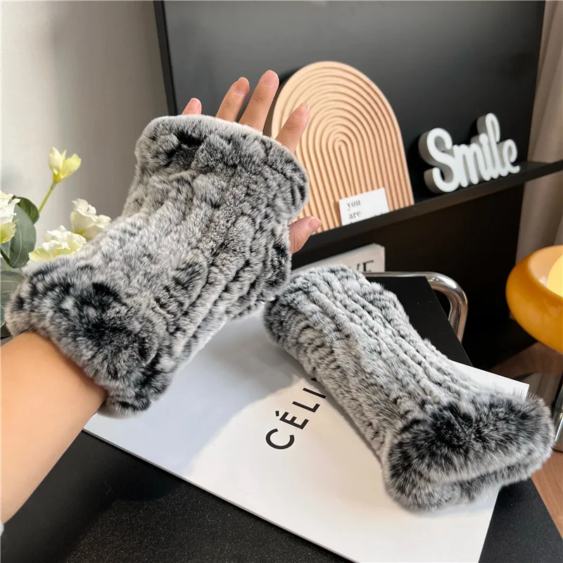 Hot Sale Winter Real Fur Golve Women Outdoor Warm 100% Real Rex Rabbit Fur Gloves Knit Thick Natural Soft Rex Rabbit Fur Mittens