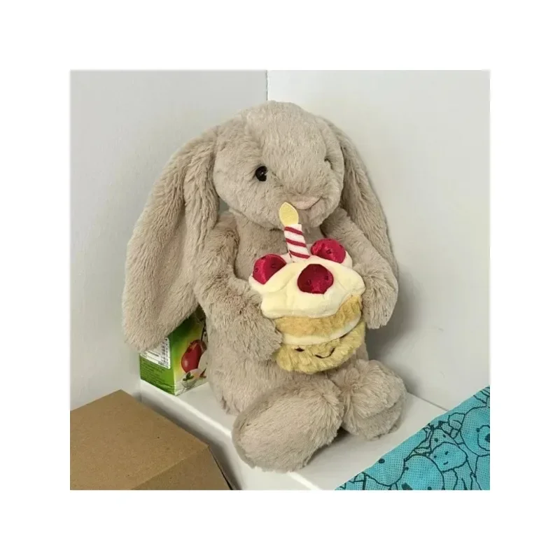 جديد لجيلي 31 سنتيمتر أرنب بوني خجول يحمل كعكة عيد ميلاد أفخم دمية مرافقة القطط والكلاب والحيوانات الأليفة هدية عيد.