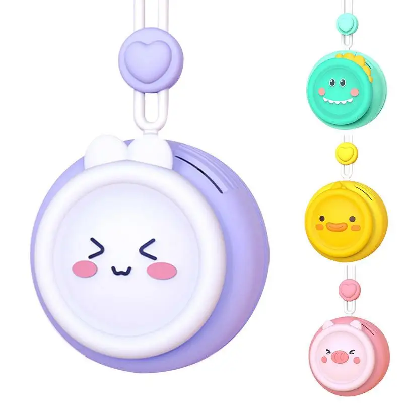 Cartoon Neck Hanging Small Fan Portable Mini Fans Children\'s Cartoon Animal Silent Handheld Lanyard Leafless Charging Fan