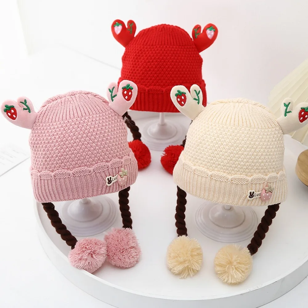 

New Thickened Bonnet Caps Plush Winter Warm Ear Protection Cap Wig Braids Newborn Pullover Hat Outdoor