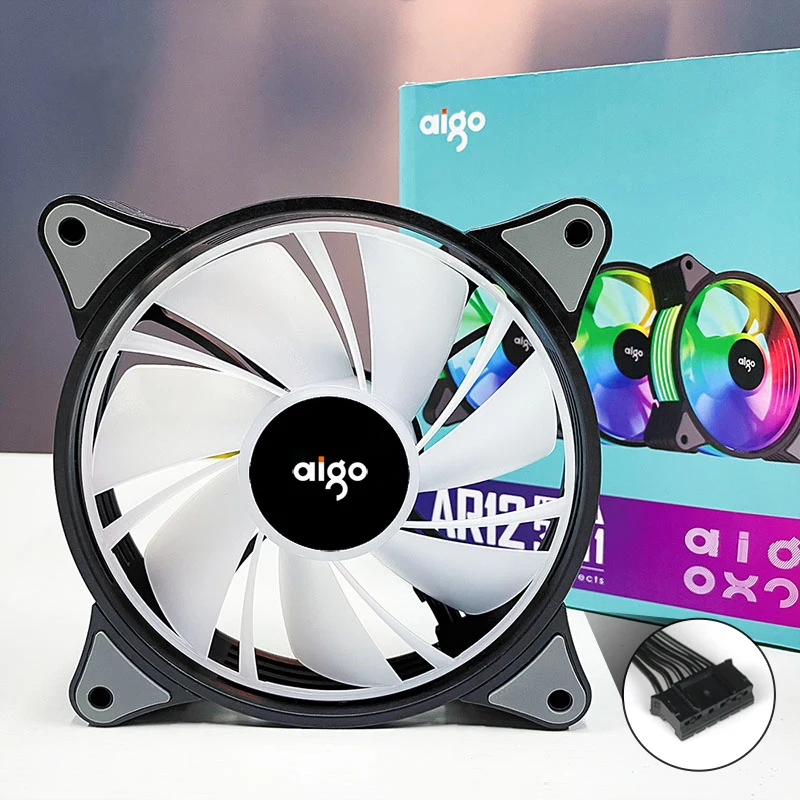 Aigo AR12 120mm pc ventilador con cubierta de computadora RGB disipador de calor aura sincronización puerto sata 12cm enfriador argb controlador silencioso ventilador de refrigeración