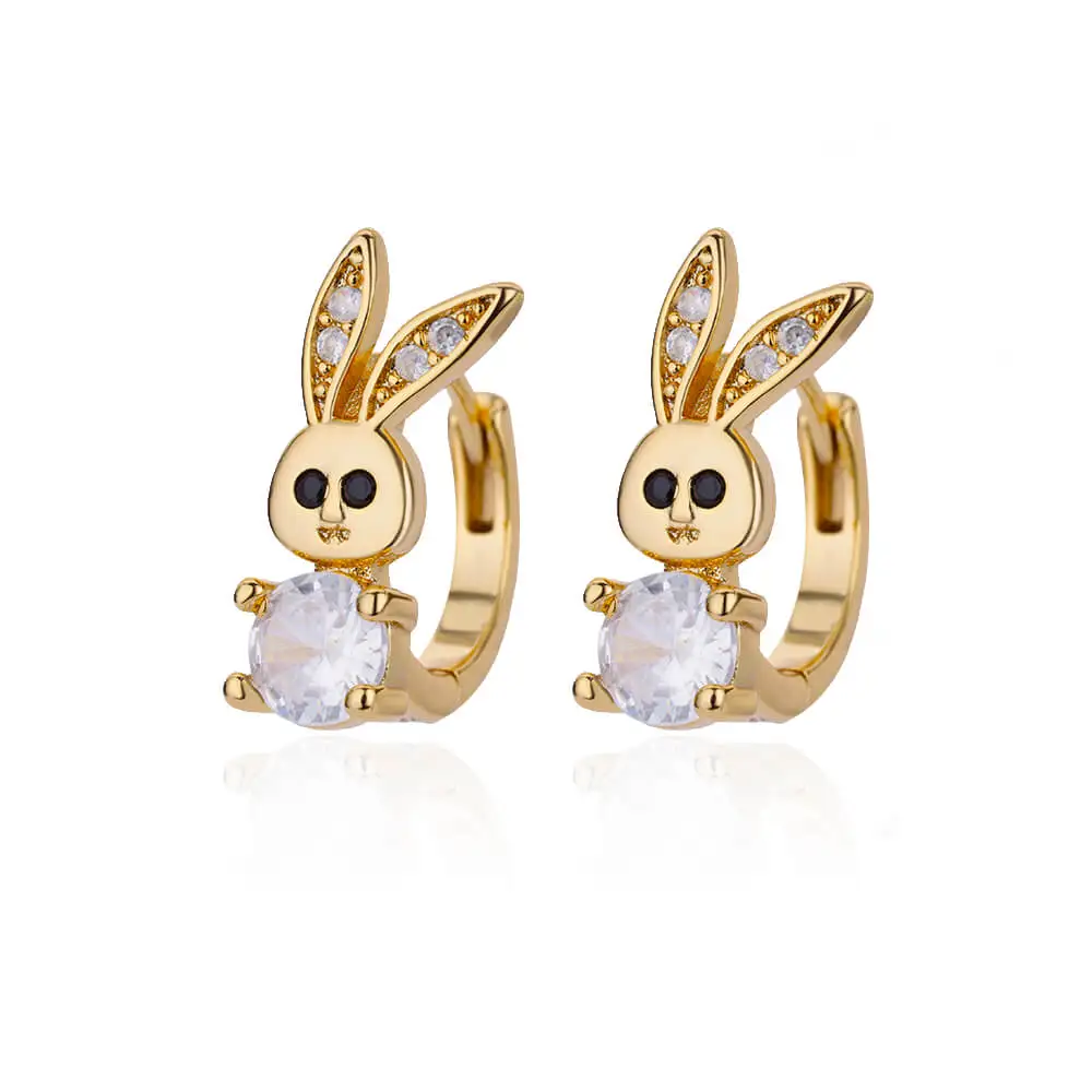 Goth Rabbit Crystal Hoop Earrings For Women Cute Bear Leopard Head Owl Elephant Butterfly Earrings Zircon Jewelry Wedding Gifts