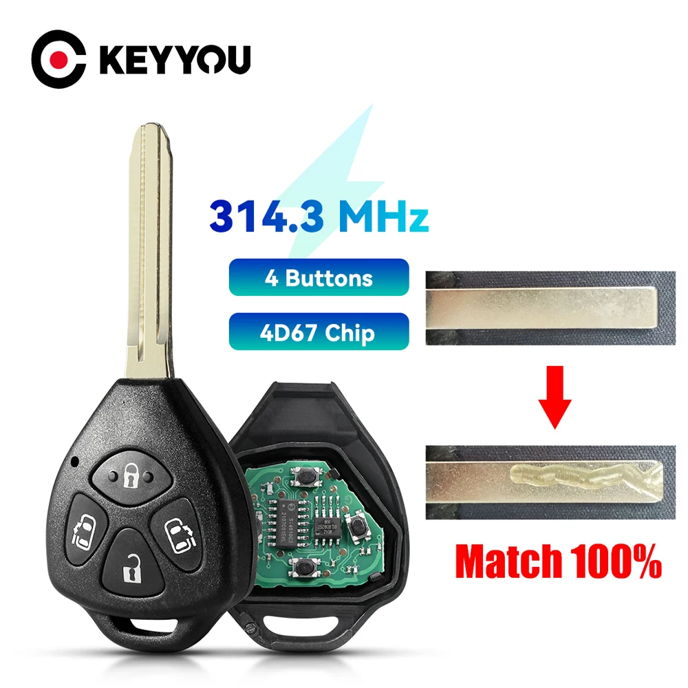 KEYYOU Met Snijden Service Afstandsbediening Sleutelhanger 4 Knop 314.3 MHz Met 4D67 Chip voor Toyota Noah Voxy Estima Alphard 2001 - 2004