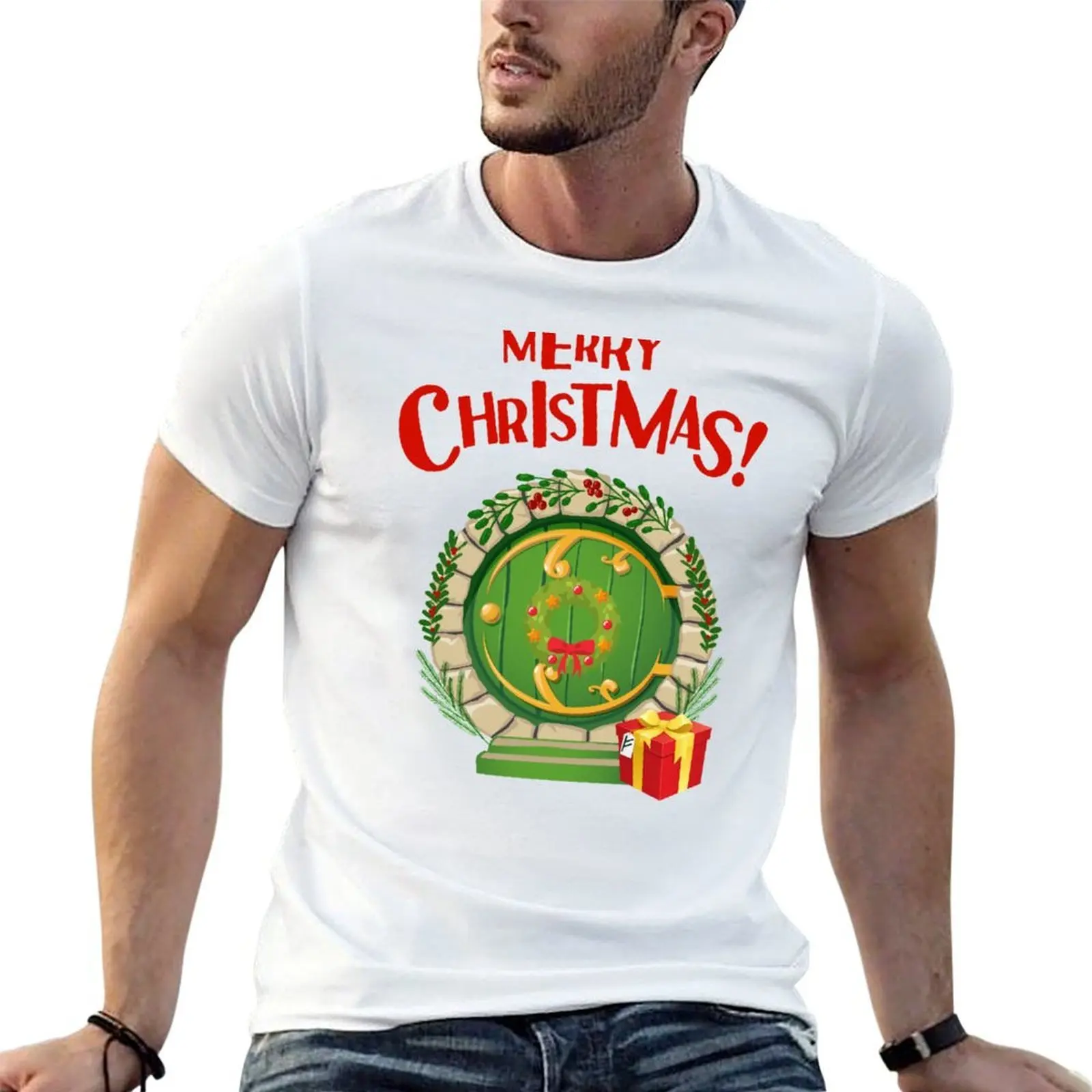

Merry Christmas II - Round Door - Fantasy T-Shirt man t shirt graphic anime tshirt t shirt for man 100 percent cotton T-shirt