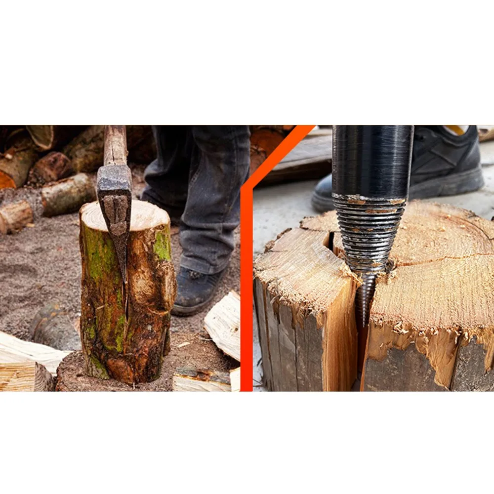 Black Firewood Log Splitter High Carbon Steel Detachable Drill Bit Log Splitting Cone Bit Heavy Duty Design