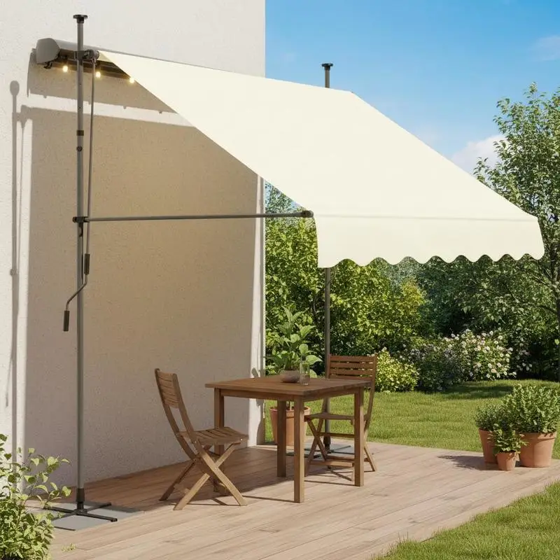 Manual Retractable Patio Awning Outdoor Wall Mounted Sun Shade Canopy for Garden Balcony Terrace Window Patio Awning