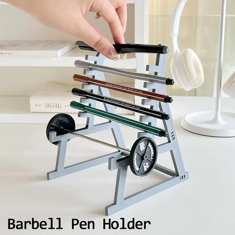 1-Piece Squat Rack Pencil Holder Set Mini Barbell Rack Pencil Organizer with Weight Plates Fitness-Themed Desktop Accessories