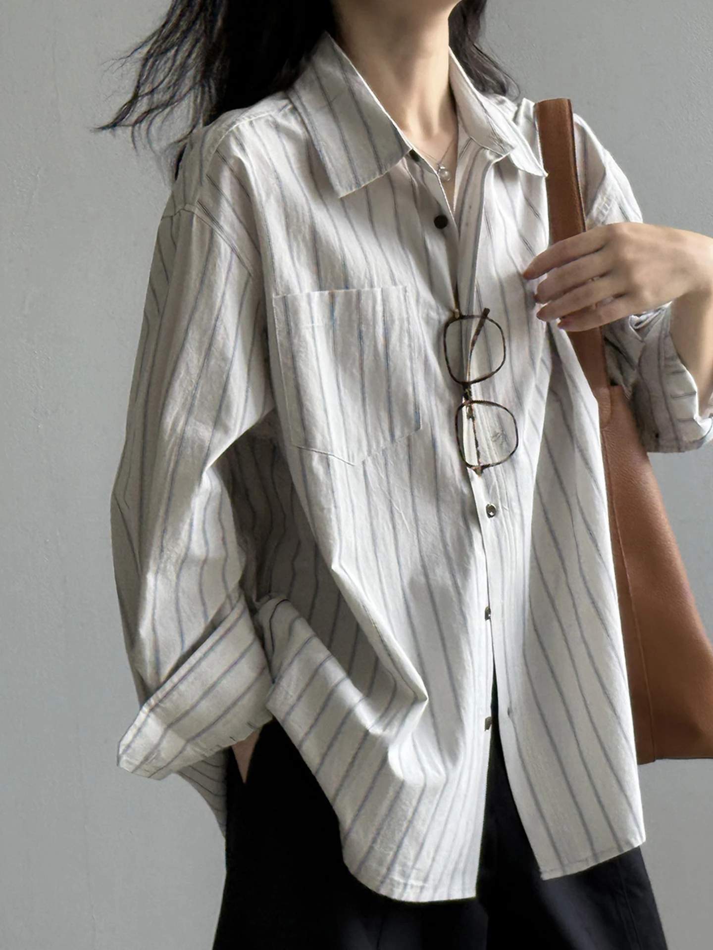 

Полосатый длинный свек для похудения, удобный игла, простой дизайн, ранняя осень, мода, одна пуговица, корейская версия