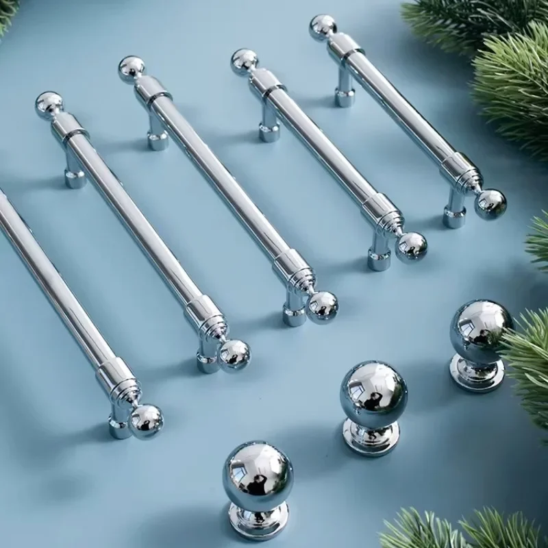 Furniture Silver Shower Door Handle Solid Brass Knobs Wardrobe Handle Drawer Hands in Bedroom Closet Electroplated Shiny Handle