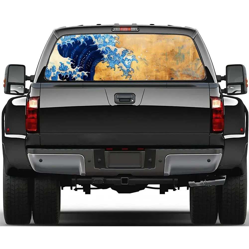 

Kanagawa Nami Japanese Ukiyo-e Wave PaintingCar Rear Windshield Sticker Truck Window Perspective Perforated Rear Window Vinyl De