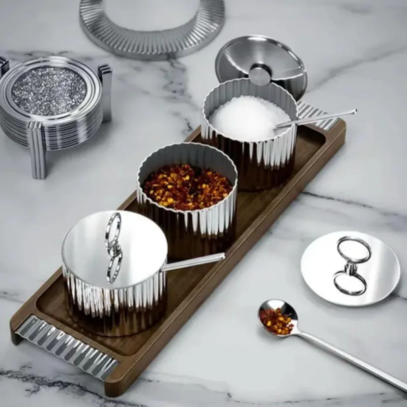 Light luxury seasoning box, stainless steel kitchen storage box, jar seasoning bottle, monosodium glutamate salt jar