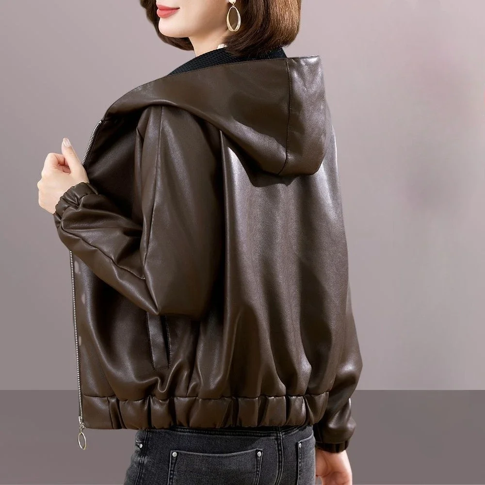 Fleece leather jacket women's new winter fur integrated loose and thin short leather jacket