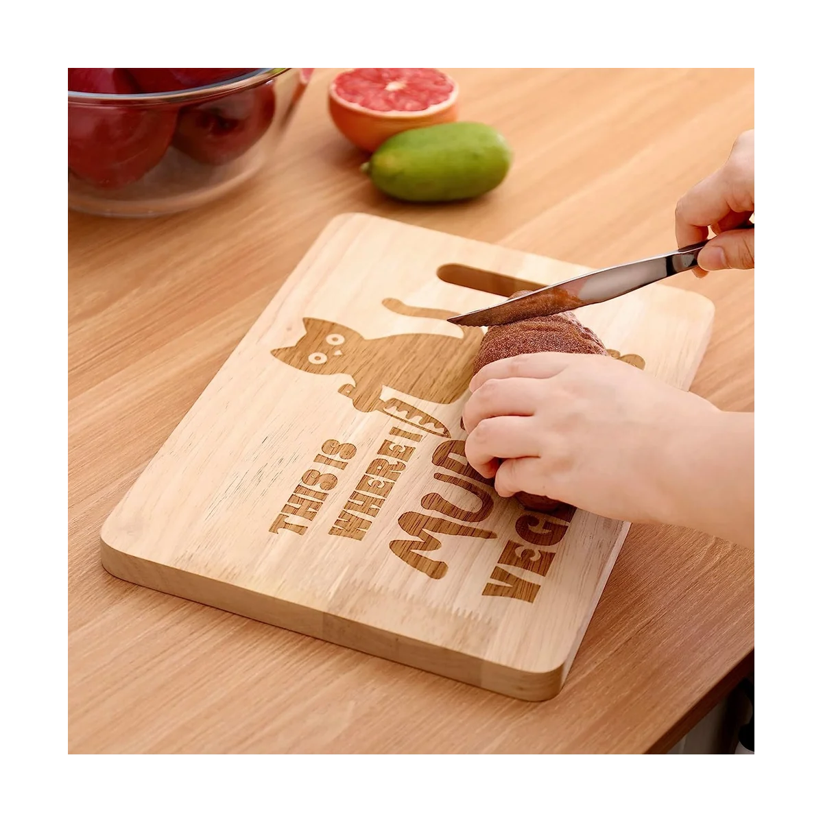 Funny Black Cat Cutting Board This is Where I Murder Vegetable Wooden Food Serving Tray Dethawing Engraved Vegan