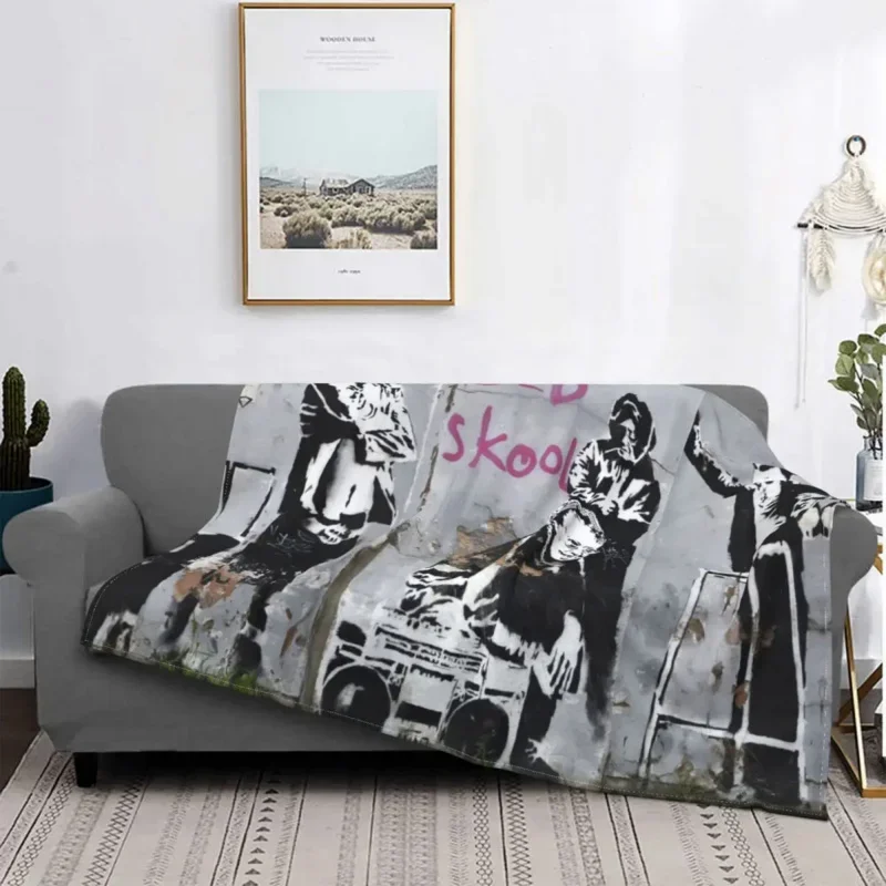 

Banksy Old Skool Blanket Warm Fleece Soft Flannel London Street Art Throw Blankets for Bedroom Couch Car Spring