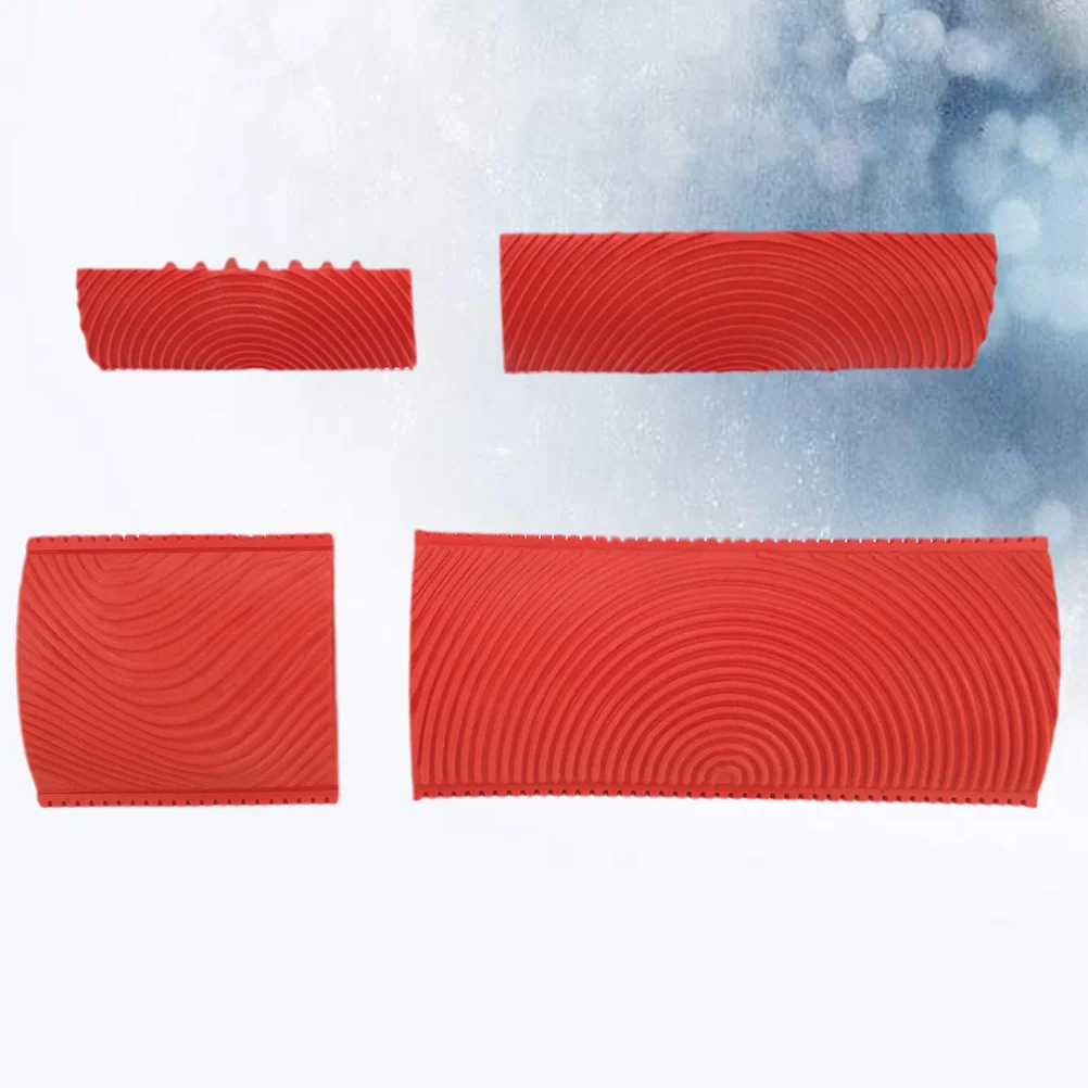 4Pcs Imitates Wood Grain Tool Wood Grain Roller Wood Grain Piece DIY Brush Painting Tool Home Decoration(Red)