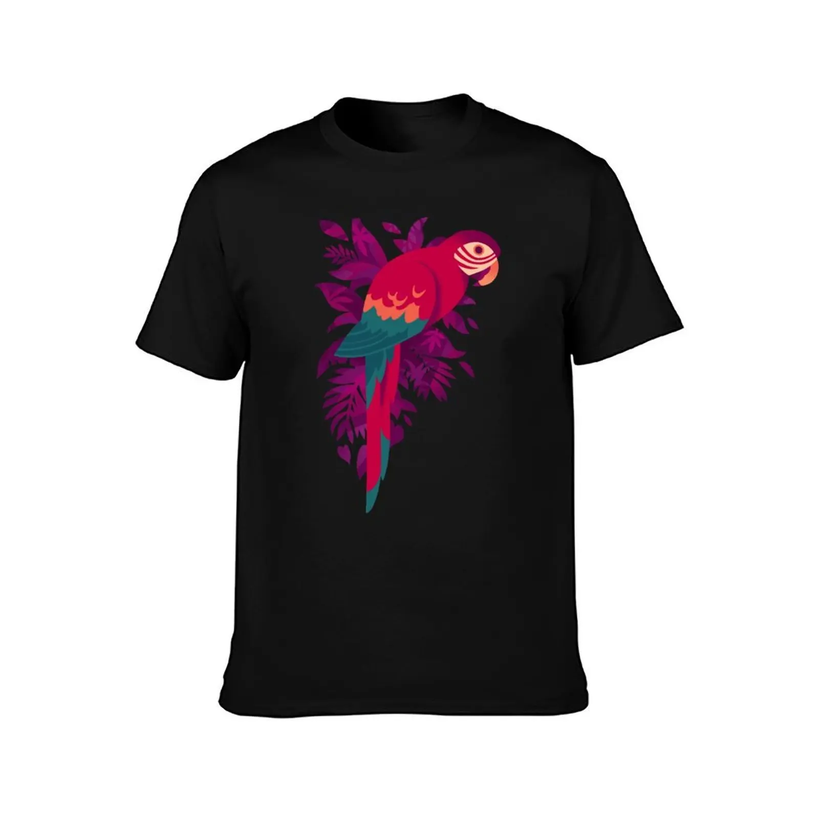 Macaw Silhouette T-Shirt, Summer Casual Cotton Tee, Oversized Streetwear Tops, Vintage Graphic Print, Loose Fit Short Sleeve