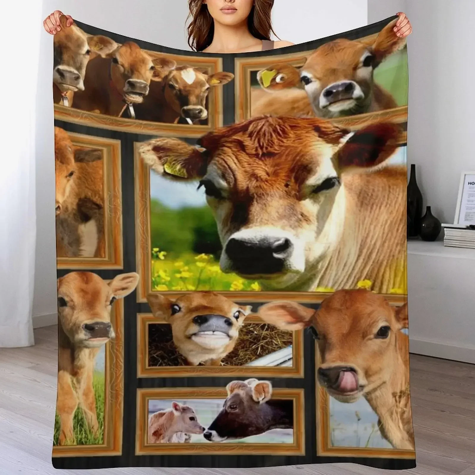 

Cute Jersey Cows Farmer Throw Blanket Spring Fall Cozy Throw Blanket for Couch