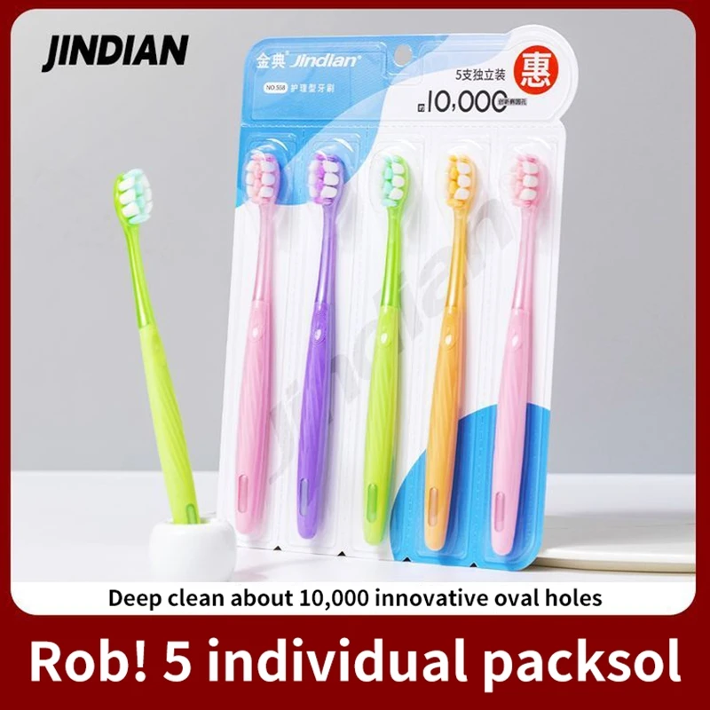 

5 Pcs soft toothbrushes, approximately 10000 bristles,individually packaged at home for easy portability