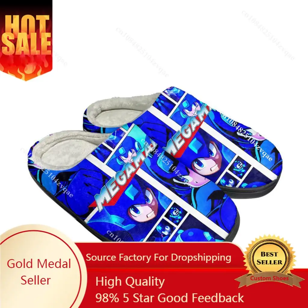 Mega Man Megaman Custom Home Cotton Slippers Cartoon Game Mens Womens Plush Bedroom Casual Keep Warm Shoes Tailor Made Slipper