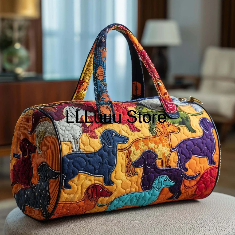 Quilted Dog Travel Bags Artistic Pet Dog Lovers Durable Weekend Gym Yoga Unique Dachshund Corgi French Bulldog Design