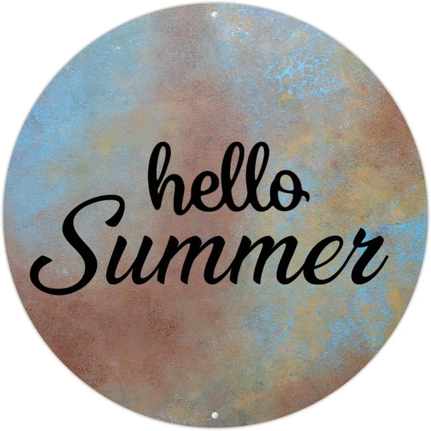 Hello Summer Metal Sign Funny Quotes Round Tin Signs Aluminum Metal Signs Wall Art Farmhouse Decorative Wreath Sign Rustic Home