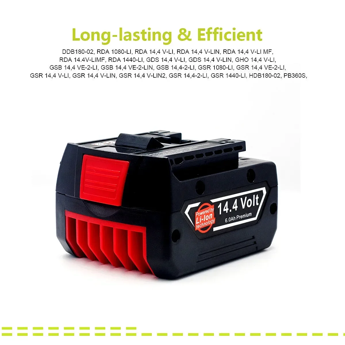 Baterai Li-ion 14.4V 6,0Ah Kapasitas Tinggi untuk Penggantian Alat Listrik Bosch GBH GDR GSR DDS180, BAT614G (KC)