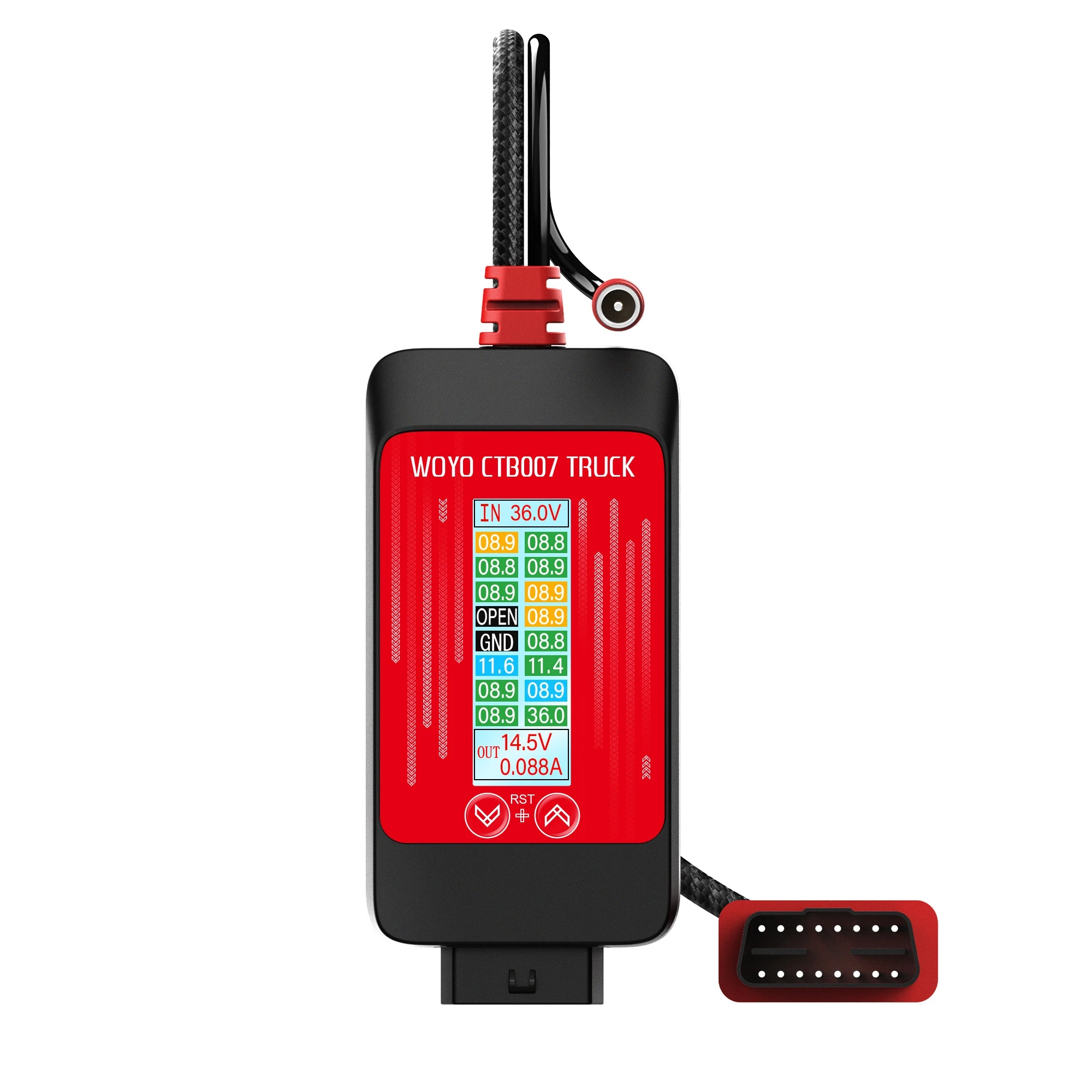 OBDII 24V to 14.5V LCD Current Tester Complete Kit Breakout Box Adjustable Output Voltage Dual Mode ECU Bench Repair Tool CTB007