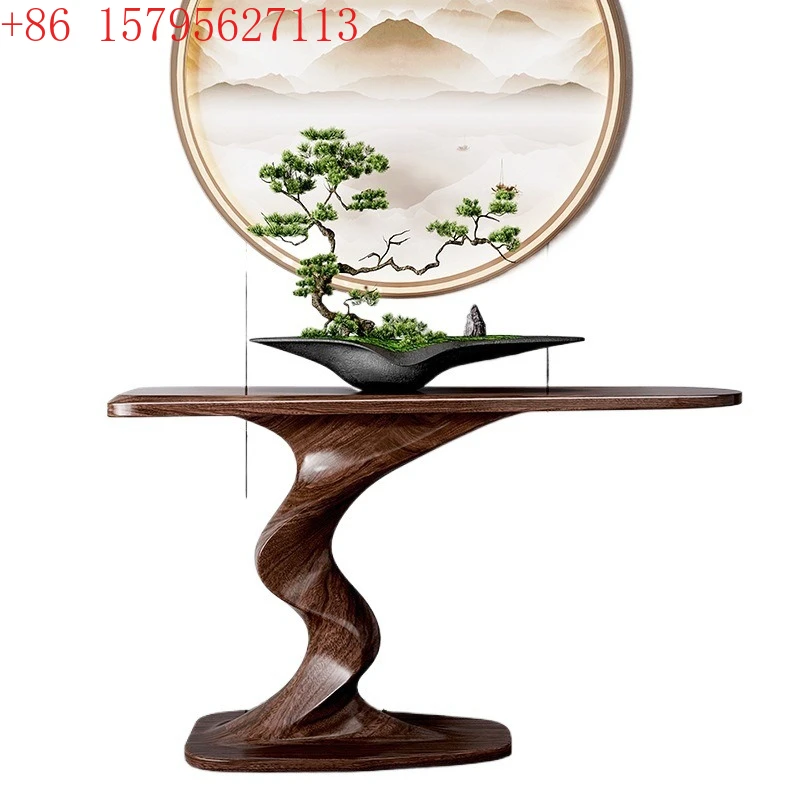 New Chinese-style entrance table, all solid wood strip case, entrance table against the wall, simple ebony Zen living room