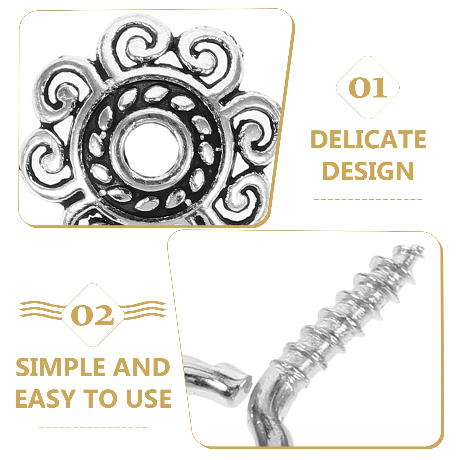 1Set Alloy Flower Bead Caps with Eye Pin Hooks DIY Bracelet Necklace Jewelry Making Supplies Screw Eye Pin Flower Bead Cap