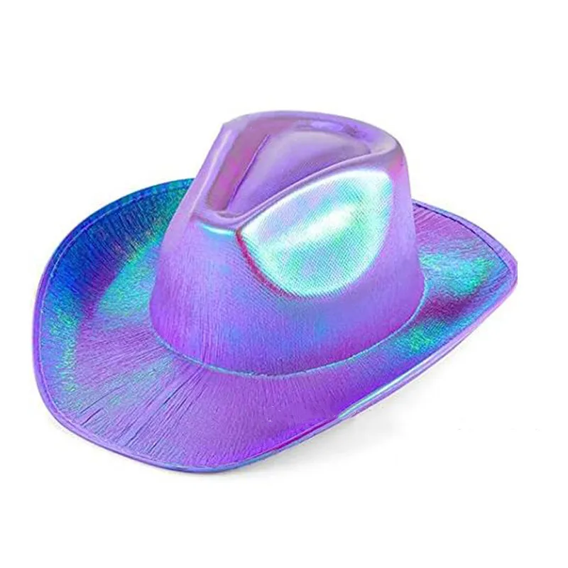 Cowboy hat Christmas stage carnival party Pink fluorescent colorful cowboy hat Compound laser hat Western style illusion