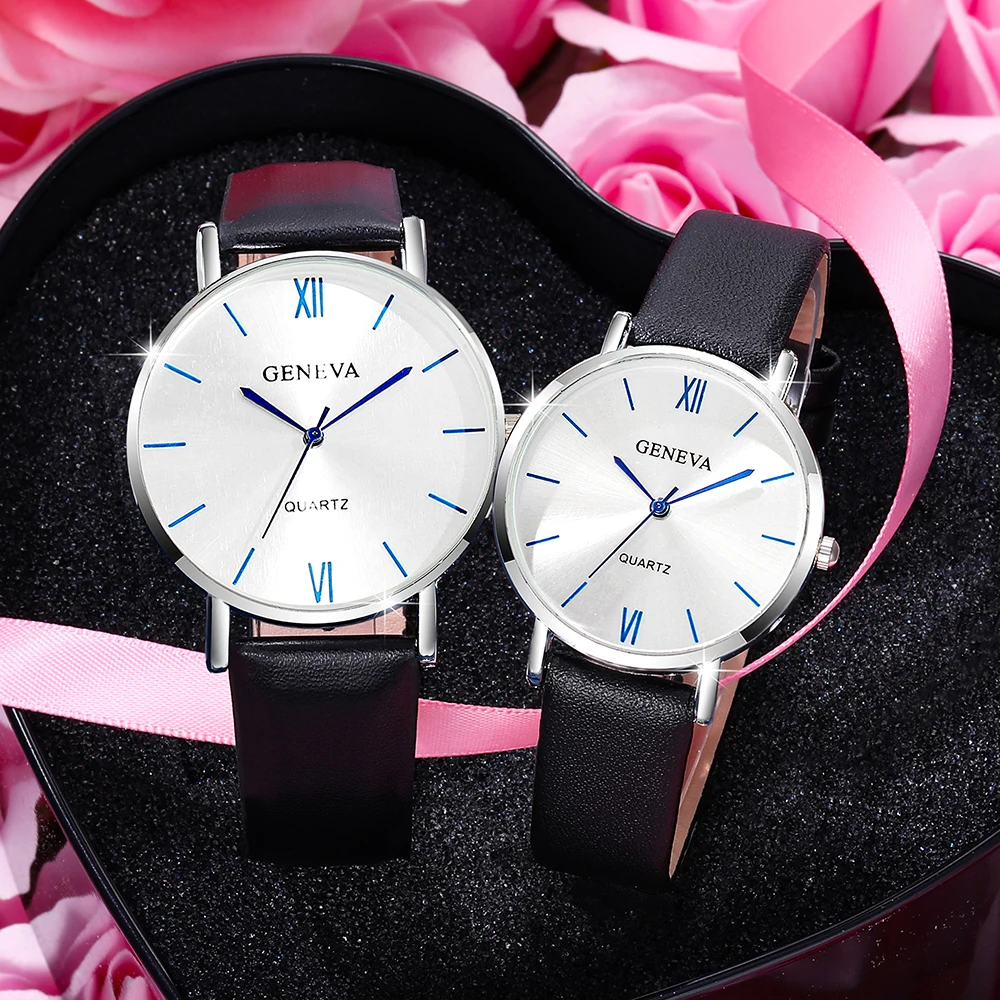 3PCS Set Couple Fashion Casual Leather Watches Ladies Simple Dial Quartz Wristwatches Dress Clock Montre Femme