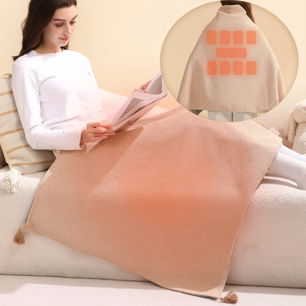 Wearable Heating Electric Blanket Shawl 3 Heating Levels Heated Shawl with 10000mAh Power Bank Portable Body Warmer Blanket