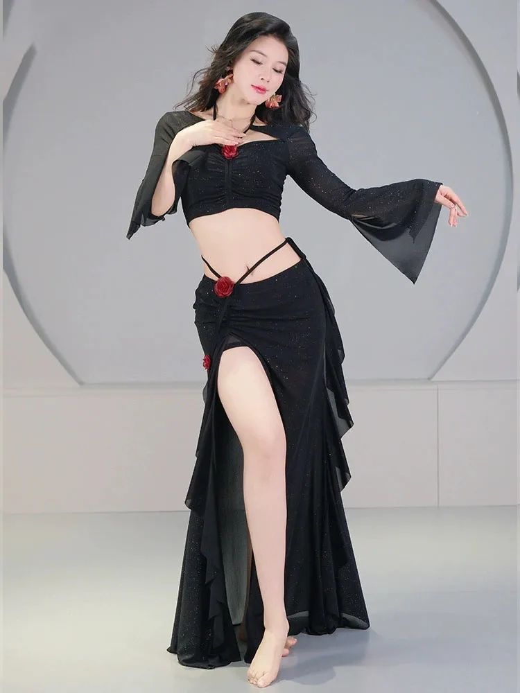 جديد الفرنسية المحكمة نمط ملابس رقص البطن تنورة طويلة + أعلى مجموعات الرقص الشرقي ملابس النساء ملابس الرقص الشرقي الدرس