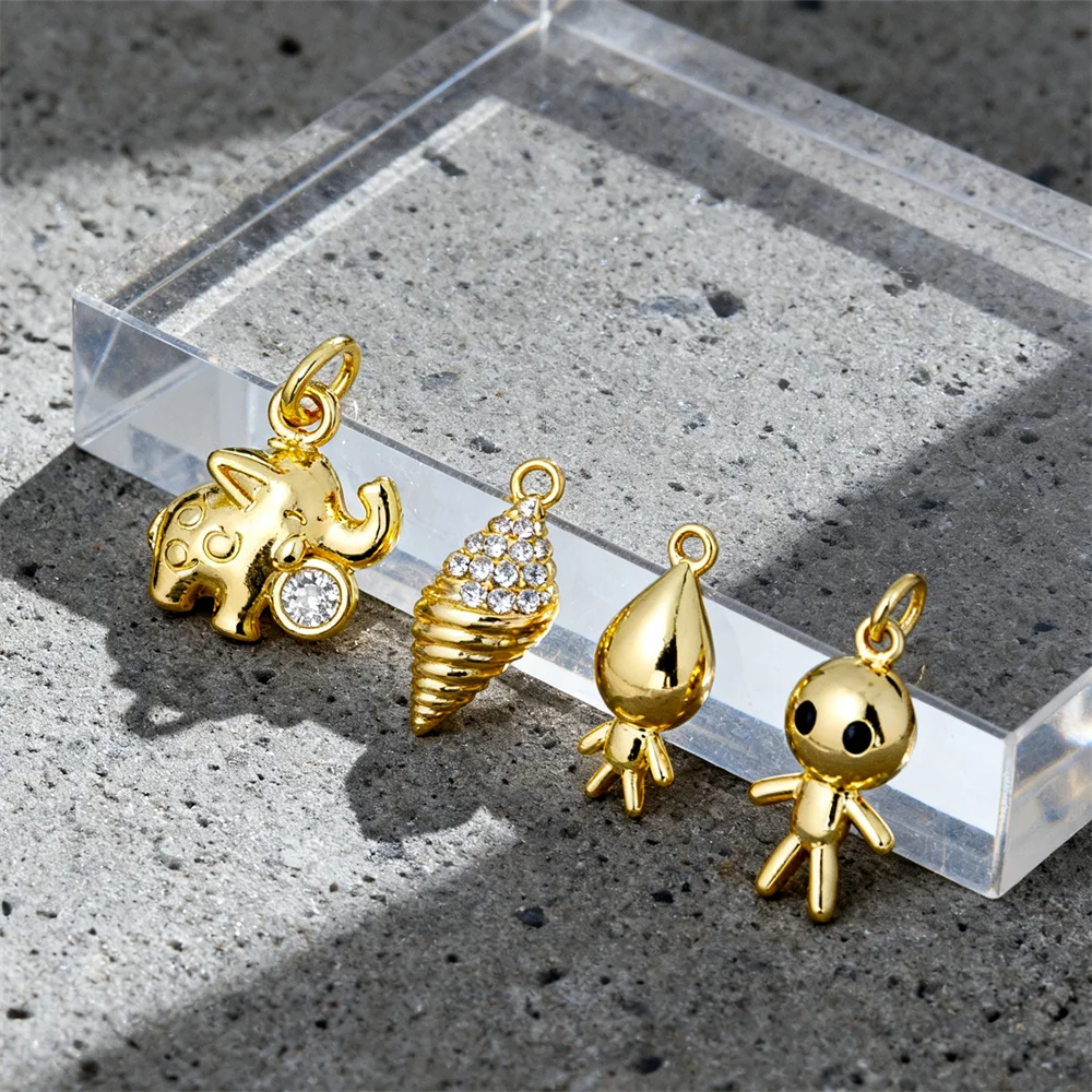 

3Pcs Sparkling Pendants Brass Cubic Zirconia Fish Elephant Conch Charms DIY Jewelry for Necklace Bracelet Making for Women Men